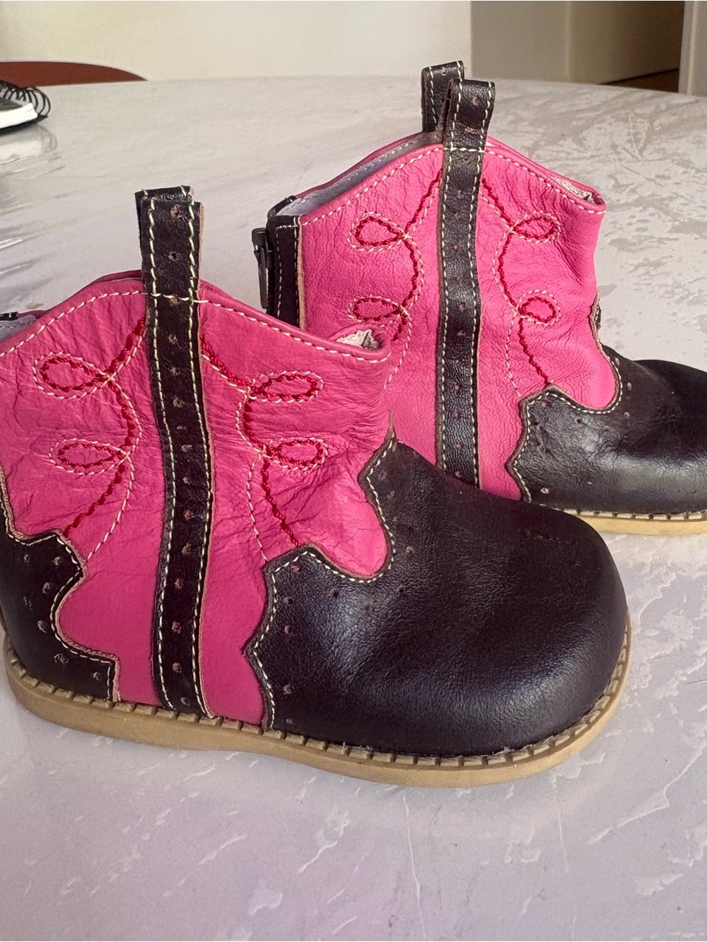 Leather Kids Pink and Black Western Booties - Stylish Toddler Shoes